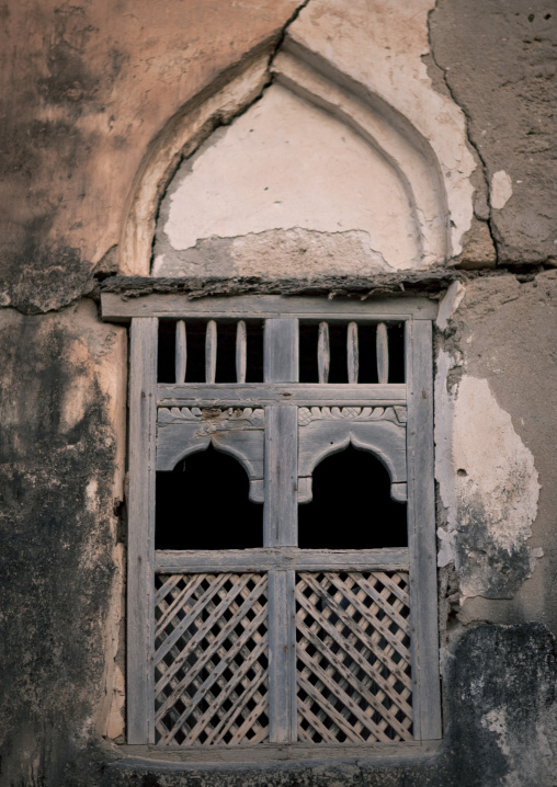 Wooden Carved Window In Arabic Style On The Wall, Salalah, Oman