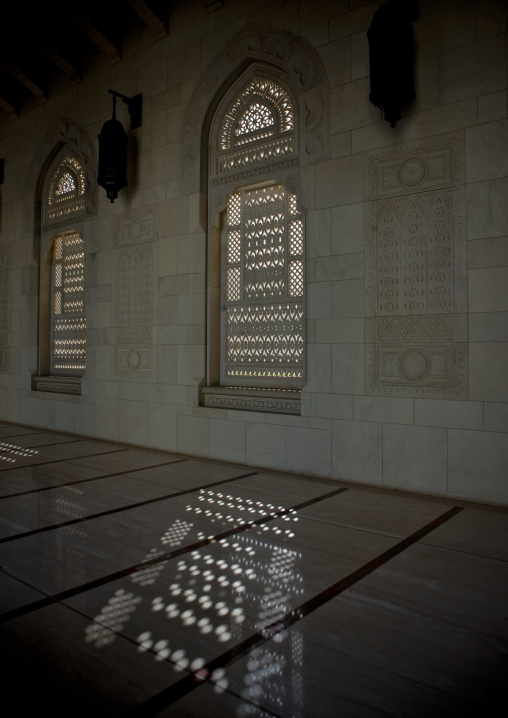 Hollowed-out White Windows Of Sultan Qaboos Grand Mosque, Muscat, Oman