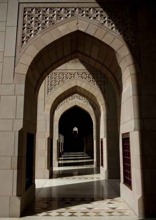Carved Doors Of The Corridor In Sultan Qaboos Grand Mosque, Muscat, Oman