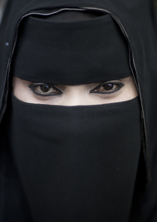 Portrait Of Masked Woman In Black, Salalah, Oman