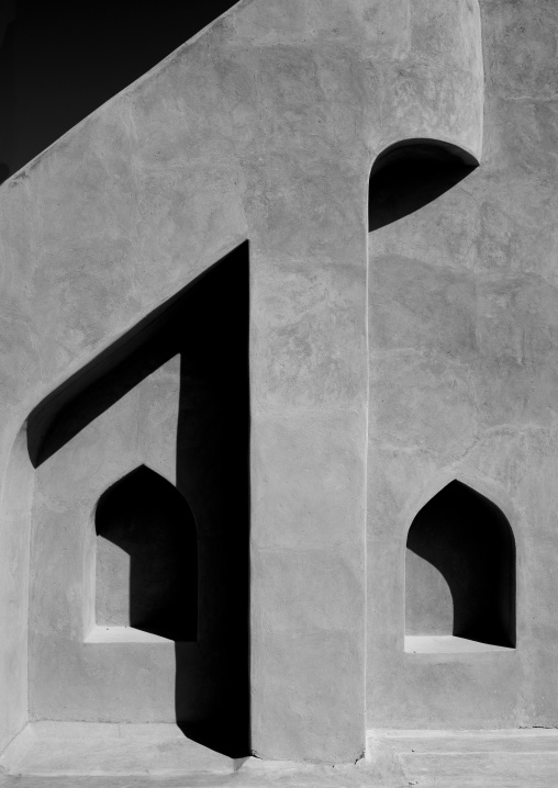 Small Mihrab In Jabrin Fort In Black And White, Jarbin, Oman
