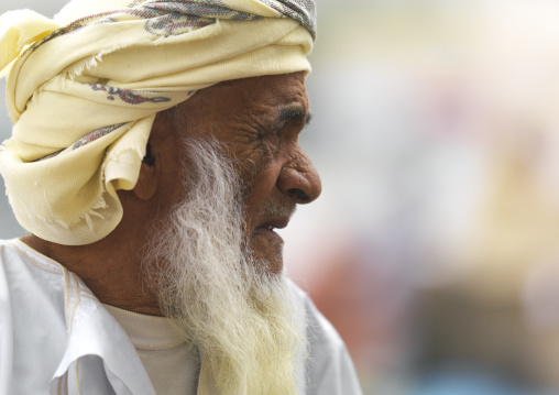 Profile Of An Old Man Wearing Yellow Turban In Nizwa, Oman