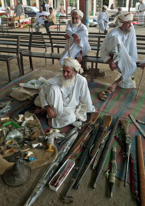 Several Kinds Of  Weapons Been Sold By Old Men In Ibra Souq, Oman