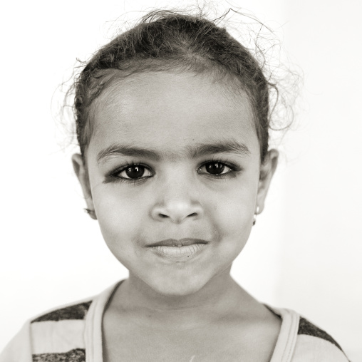 Portrait Of A Young Bedouin Girl In Black And White, Ibra, Oman