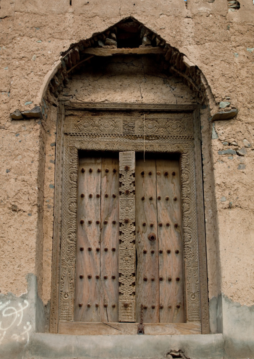 Wooden Carved Door Of Old Sabla House, Al Mudayrib, Oman
