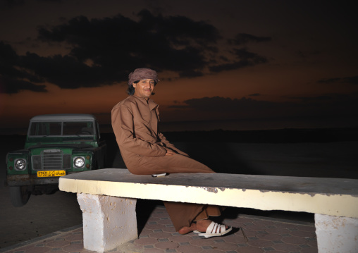 Bedouin Man Sitting On The Bench, Masirah Island, Oman