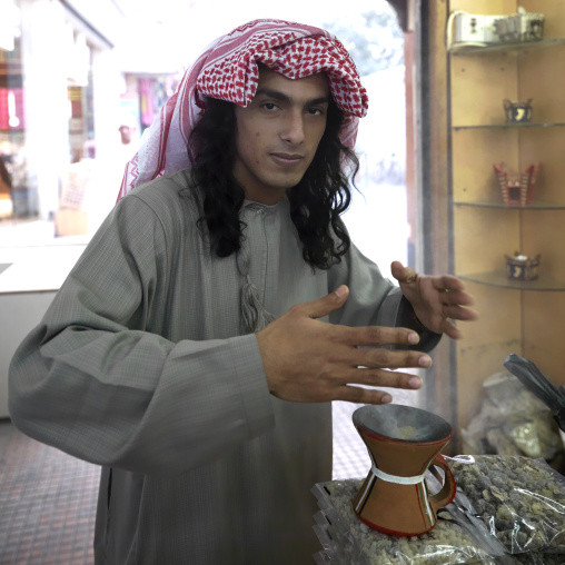 Bedouin Man From Jebel With Burning Frankincense, Salalah, Oman