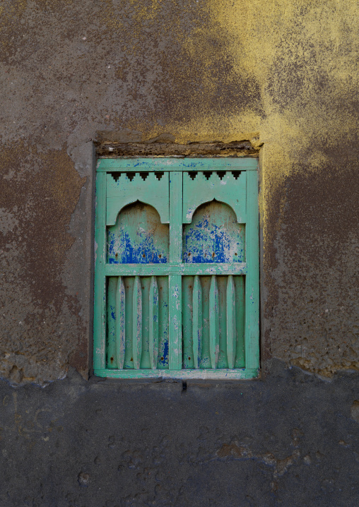 Emerald Wooden Carved Window On The Wall, Mirbat, Oman