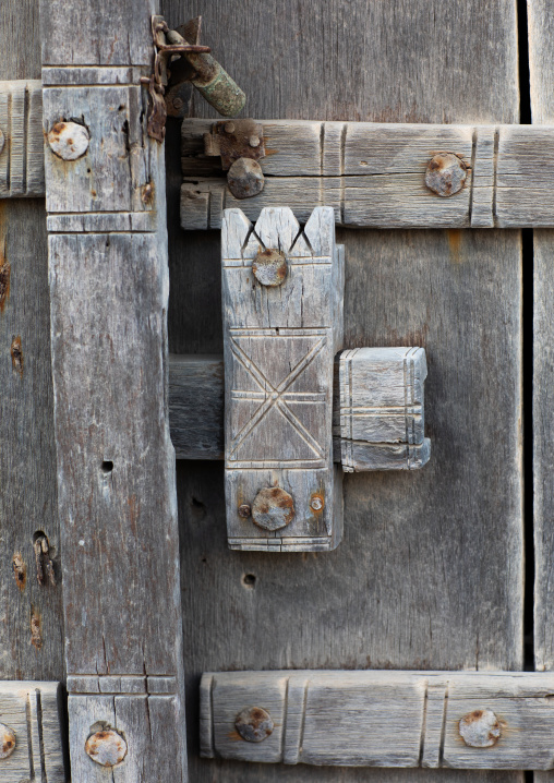 Locker of an omani wooden door, Dhofar Governorate, Mirbat, Oman