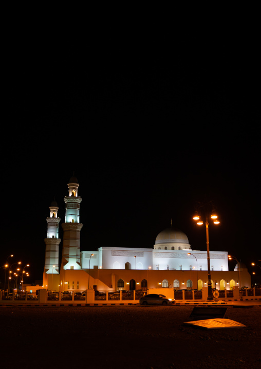 Mosque by night in the city center, Musandam Governorate, Khasab, Oman