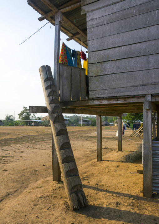 Panama, Darien Province, Alto Playona, Ladder On An Embera Indian House