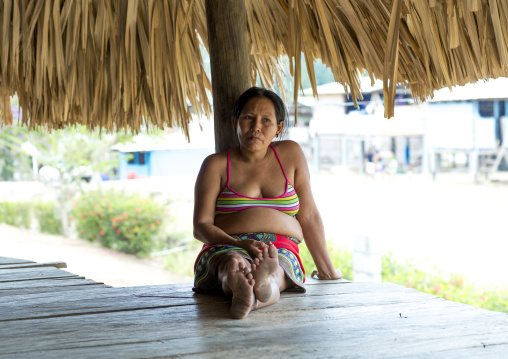 Panama, Darien Province, Puerta Lara, Woman Of Wounaan Native Community Resting