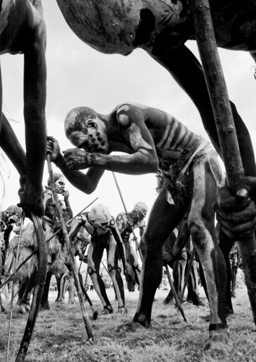 Skeleton tribe men during a sing-sing ceremony, Western Highlands Province, Mount Hagen, Papua New Guinea