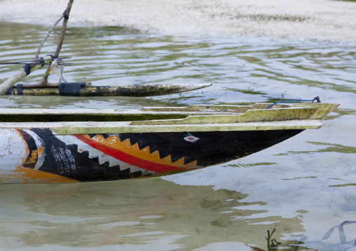 Canoe decorated with shark head, New Ireland Province, Kavieng, Papua New Guinea