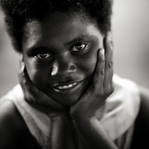 Portrait of a young girl smiling, East New Britain Province, Rabaul, Papua New Guinea