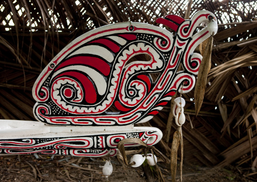 Traditional canoe with carved and painted decorations, Milne Bay Province, Alotau, Papua New Guinea