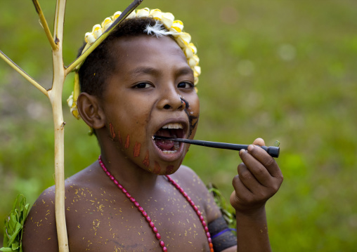 Boy eating betel nut, Milne Bay Province, Trobriand Island, Papua New Guinea