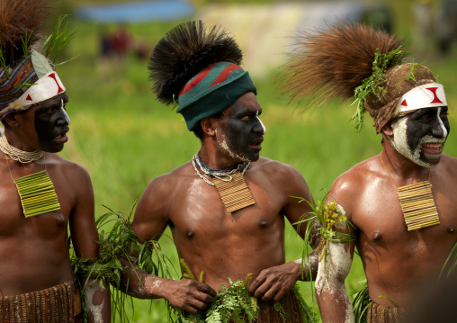 Highlander warriors with traditional clothing during a sing-sing, Western Highlands Province, Mount Hagen, Papua New Guinea