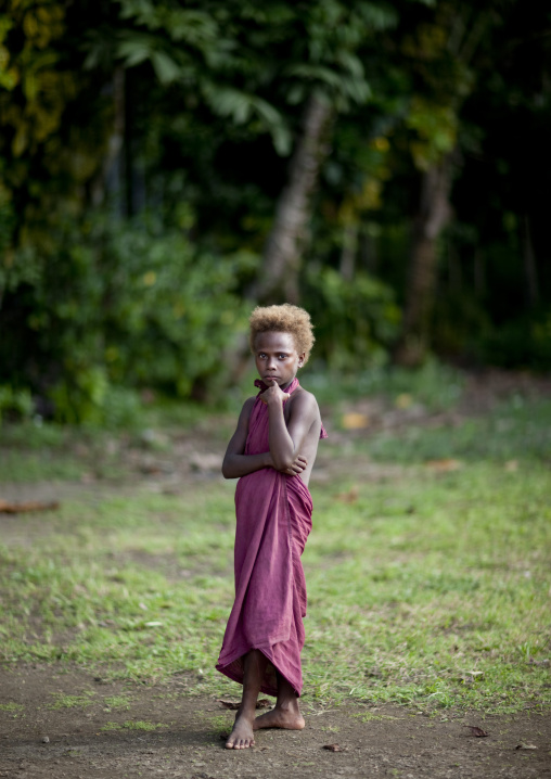 Portrait of a girl in a field, New Ireland Province, Langania, Papua New Guinea