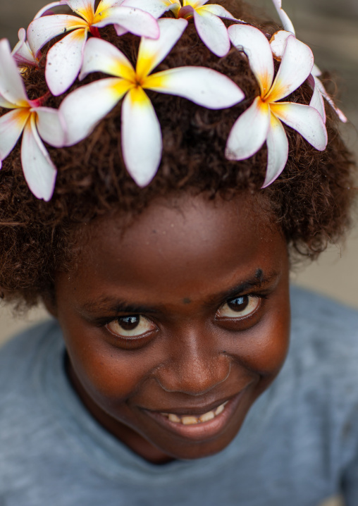 Girl with a floral crown, Autonomous Region of Bougainville, Bougainville, Papua New Guinea