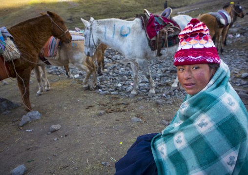 Peruvian Girl In The Cold Morning, Qoyllur Riti Festival, Ocongate Cuzco, Peru