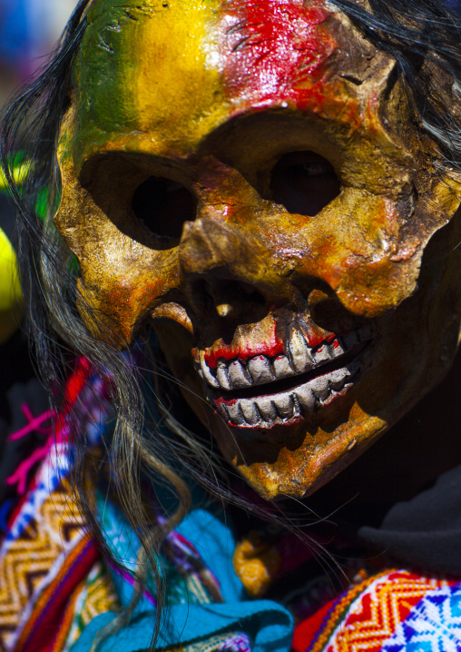Man With A Skull Mask During Qoyllur Riti Festival, Ocongate Cuzco, Peru