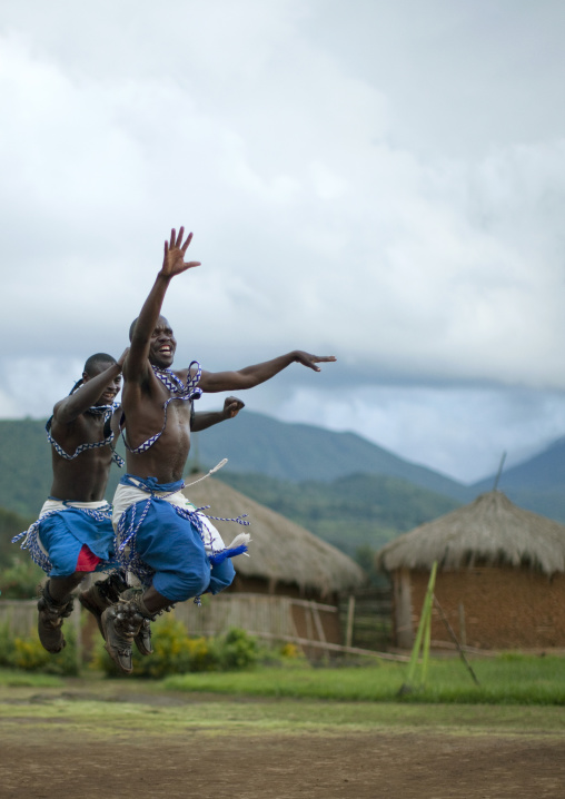 Traditional intore dancers during a folklore event in a village of former hunters, Lake Kivu, Ibwiwachu, Rwanda