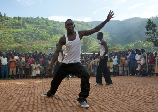 Rwandan hip hop dancer performing in a village, Kigali Province, Nyirangarama, Rwanda