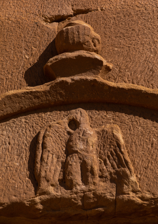 Eagle carved on a nabataean tombsin al-Hijr archaeological site in Madain Saleh, Al Madinah Province, Alula, Saudi Arabia
