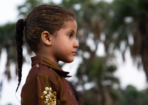 Portrait of a saudi girl with henna in the hair, Jizan province, Alaydabi, Saudi Arabia