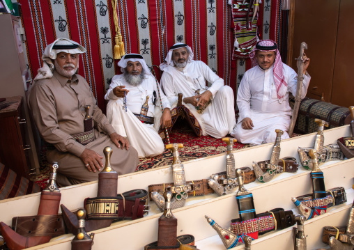 Saudi men selling jambiyas in a shop, Najran Province, Najran, Saudi Arabia