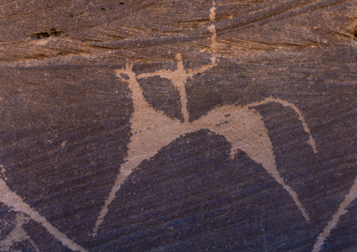 Petroglyphs of a man hunting on a horse, Najran Province, Minshaf, Saudi Arabia