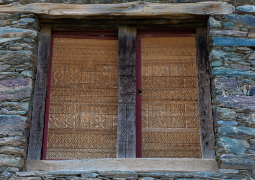 Wooden window in al-Namas fort, Al-Bahah region, Altawlah, Saudi Arabia