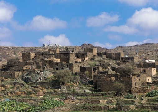 Stone houses village in the hill, Al-Bahah region, Al Qara, Saudi Arabia