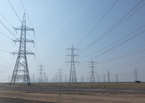 Power-lines in the desert, Mecca province, Jeddah, Saudi Arabia