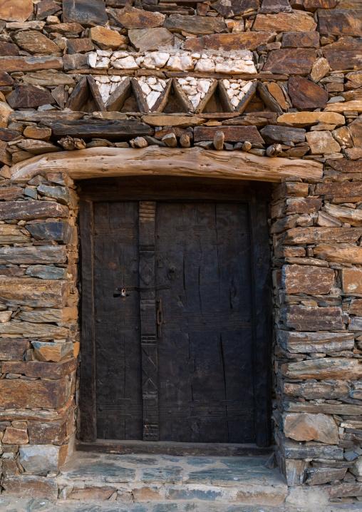 Al baitul Jabali stone house door in the heritage village, Jizan Province, Jizan, Saudi Arabia