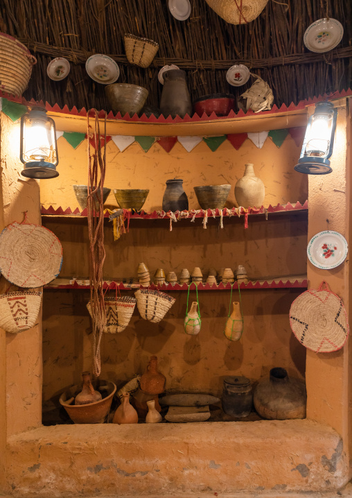 Inside al Ousha Attiniya house in heritage village, Jizan Province, Jizan, Saudi Arabia