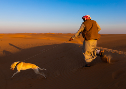 Greyhound chasing in the rub' al khali empty quarter desert, Rub al-Khali, Khubash, Saudi Arabia