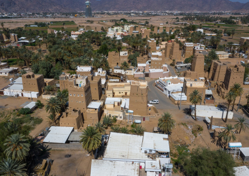 Aerial view of an old village with traditional mud houses, Najran Province, Najran, Saudi Arabia