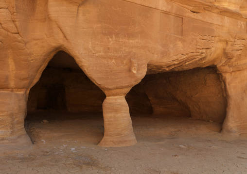 Inside a nabataean tomb in al-Hijr archaeological site in Madain Saleh, Al Madinah Province, Alula, Saudi Arabia