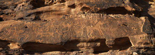 Petroglyphs rock art depicting animals, Al Madinah Province, Alula, Saudi Arabia
