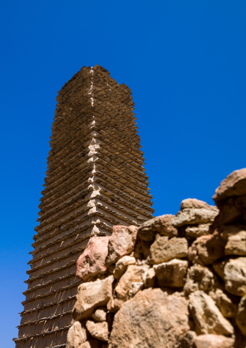Traditional clay and silt watchtower used as a granary, Asir Province, Ahad Rafidah, Saudi Arabia