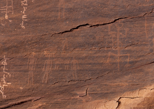 Petroglyphs rock art depicting people, Al Madinah Province, Alula, Saudi Arabia