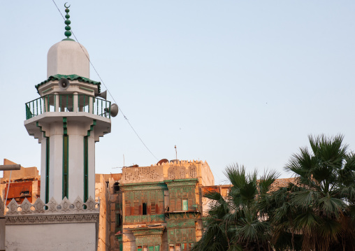 Mosque minaret in the old quarter, Hijaz Tihamah region, Jeddah, Saudi Arabia
