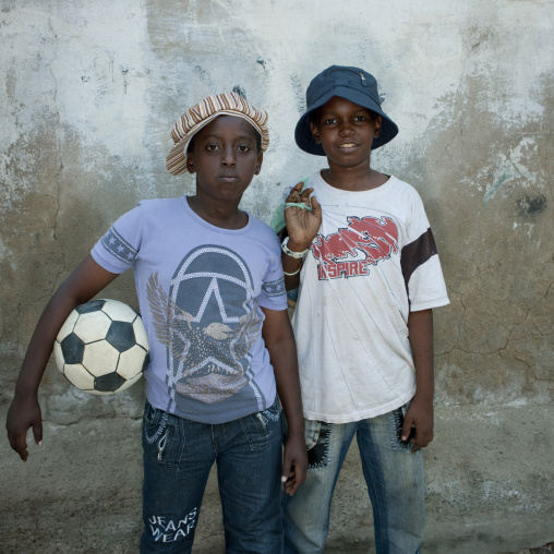 Somali refugee children playing football, Mecca province, Jeddah, Saudi Arabia