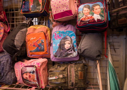 School bags for sale in the souk, Riyadh Province, Riyadh, Saudi Arabia