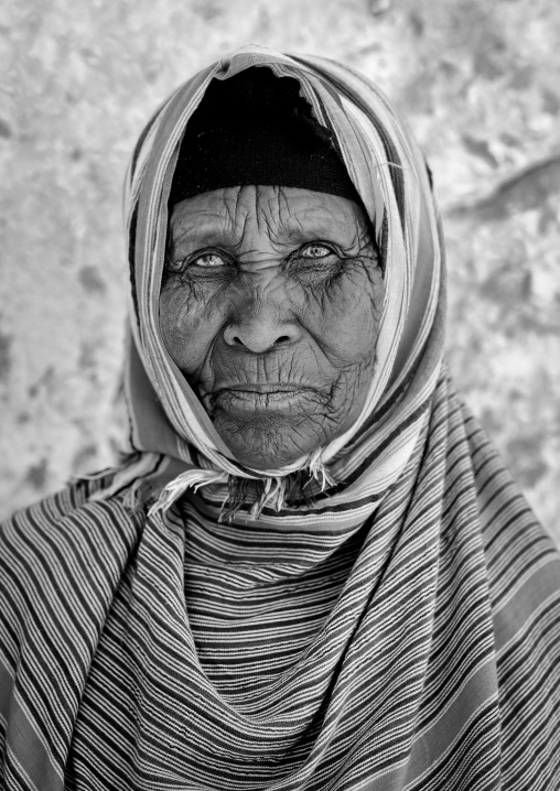 Portrait Of A Thoughtful Senior Wrinkled Woman, Degehabur Area, Somaliland