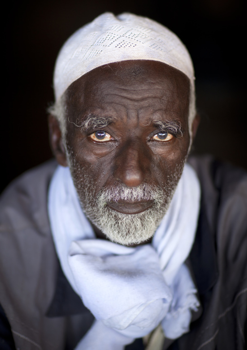 Portrait Of Man Wearing A White Beard And Hat, Baligubadle, Somaliland