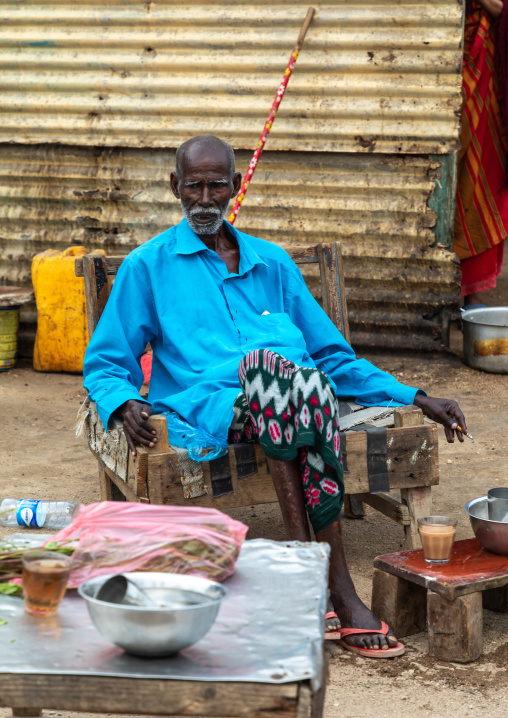 Portrait of an old somali man having a tea in a local bar, Sahil region, Berbera, Somaliland