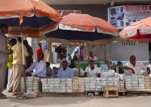 Wads Of Money Changers On Their Stall Near Hargeisa Market, Somaliland